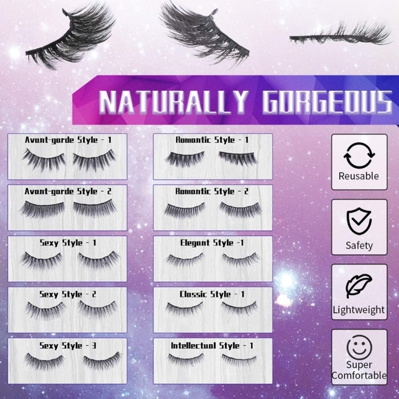 Magnetic Eyelashes and Eyeliner - 10 pair Set with 2 Eyeliners - Picture 2 of 5